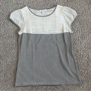 Alice + Olivia Silk / Cotton Short Sleeve Striped Tee Blouse